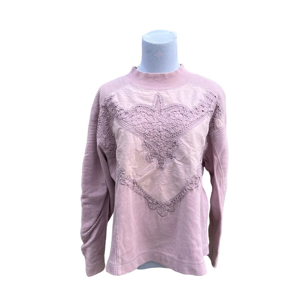 Vintage Women Sweater Top Battenburg Lace Lilac Purple Large Cottagecore Boho